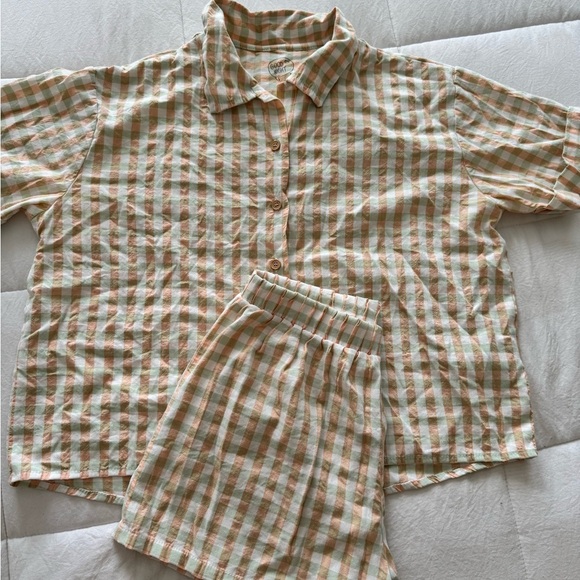 C&A Women's Checkered Pajama Set Good Night Cotton Blend Beige Green Peach  SZ M - Picture 2 of 10